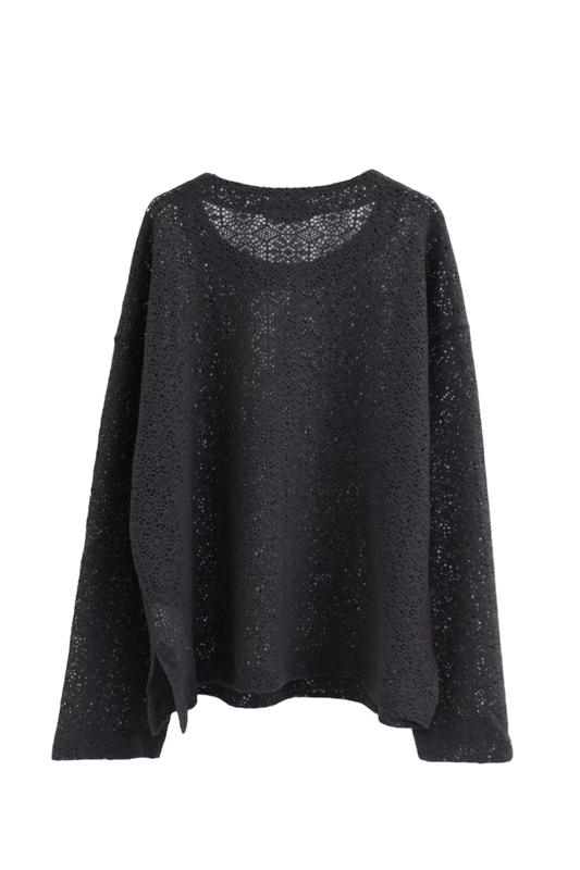 KOZABURO_CREW NECK LONG SLEEVE LACE TOP (Charcoal)