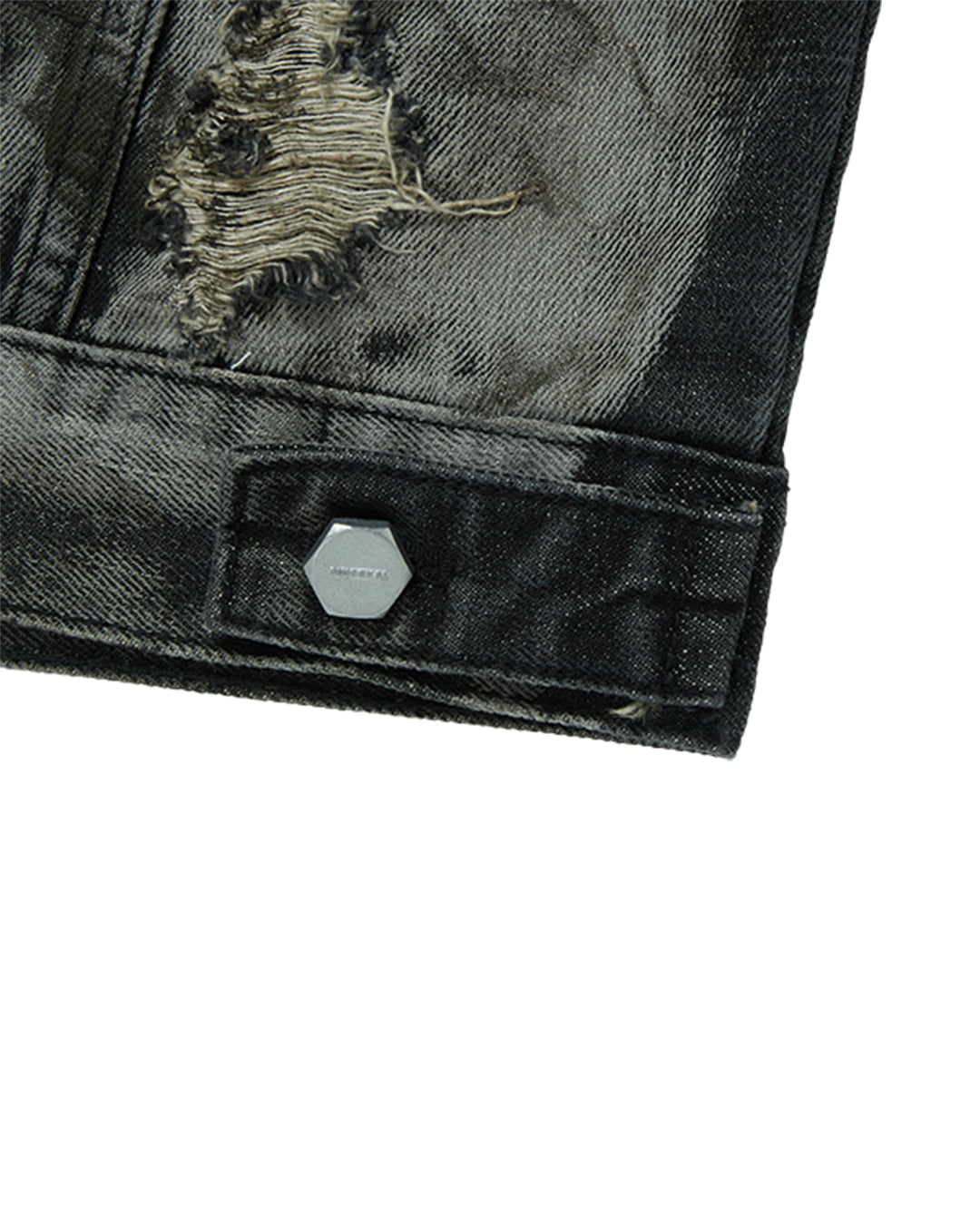 Thug Club_Hard-Washed Damaged Denim Jacket (Black)