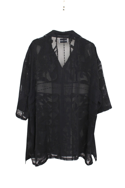 KOZABURO_OPAL SHORT SLEEVE OVERSIZE CAMP COLLAR SHIRT (Black)