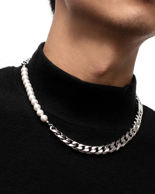 RECOVERY_9MM PEARL BEVEL EDGE THICK FLAT NECKLACE