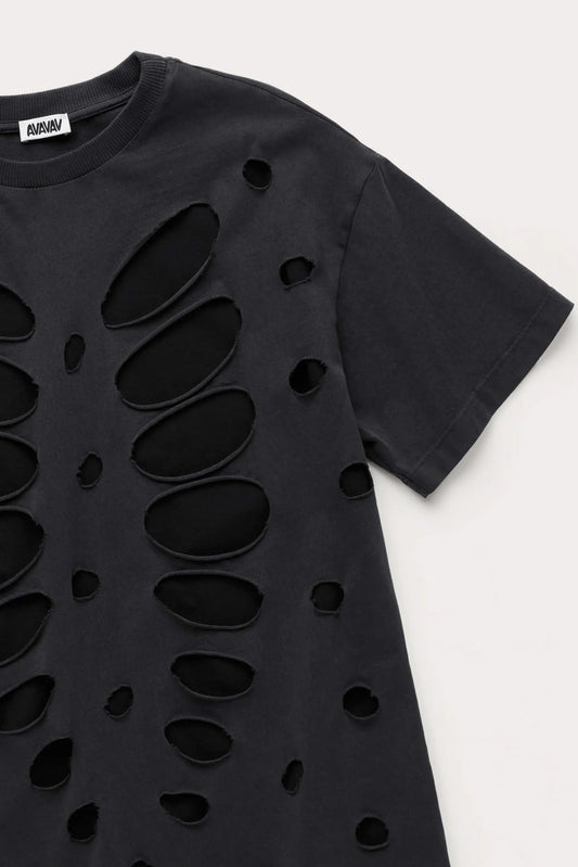 AVAVAV_AVAVAV SEMI-DISTRESSED DOUBLE LAYER T-SHIRT (Black)