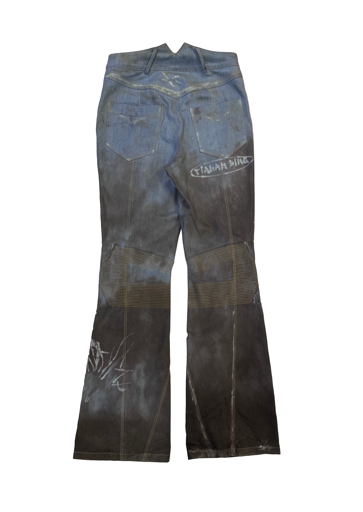 ALA TIANAN_MUD-DYED FLOWER KNEE FLARED JEANS (Denim)