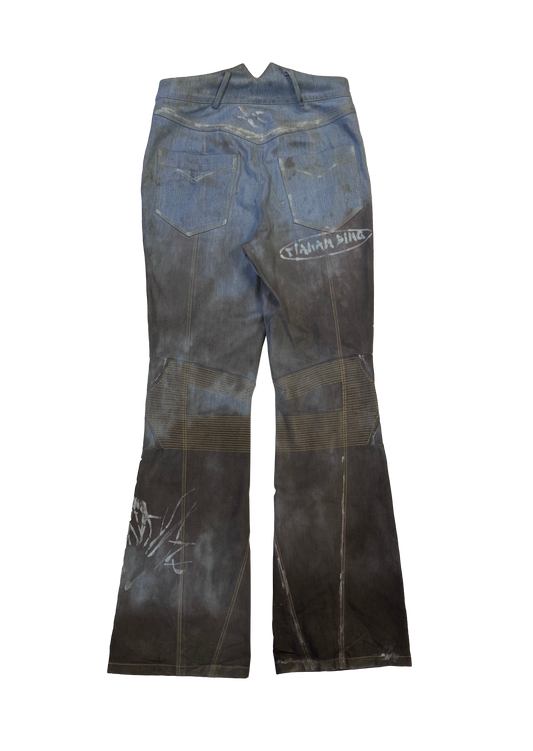 ALA TIANAN_MUD-DYED FLOWER KNEE FLARED JEANS (Denim)