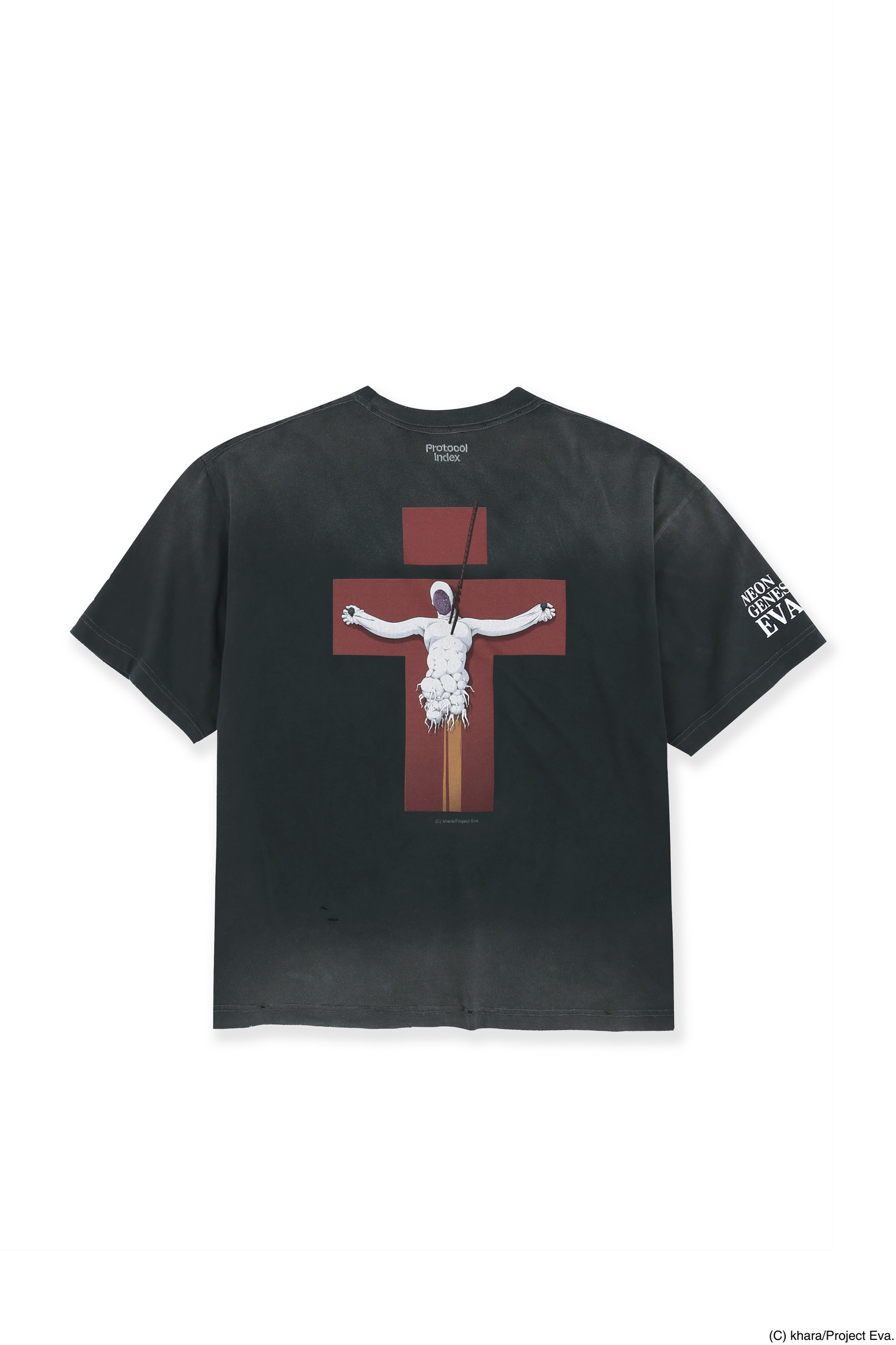 Protocol Index × EVANGELION_OVERDYED VINTAGE MASS PRODUCTION EVANGELION T-SHIRTS (Black)