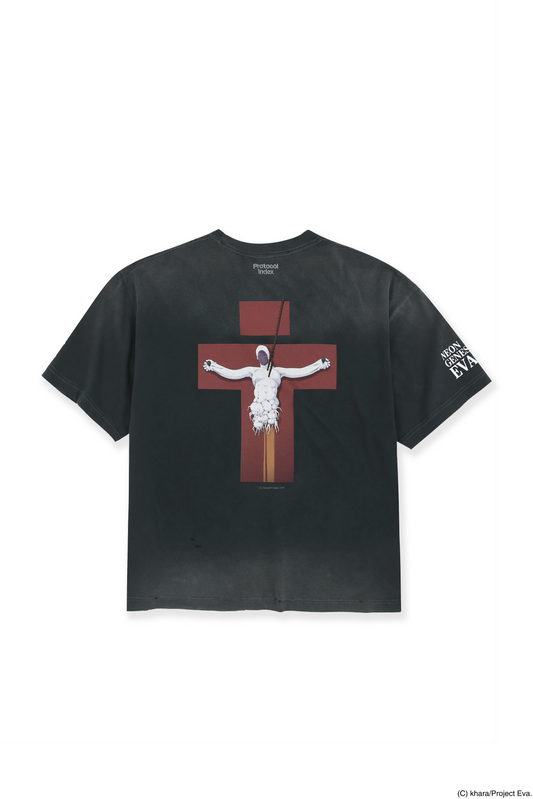 Protocol Index × EVANGELION_OVERDYED VINTAGE MASS PRODUCTION EVANGELION T-SHIRTS (Black)