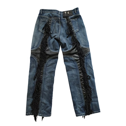 Thug Club_Mohican Leather Denim Pants (Blue&Black)