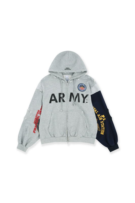 Protocol Index_RECONSTRUCTED SWEATSHIRTS ZIP HOODIE (Melange Grey)