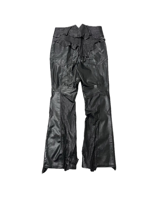 ALA TIANAN_LEATHER PLEATHER HYBRID KNEE PAD TROUSERS (Black)