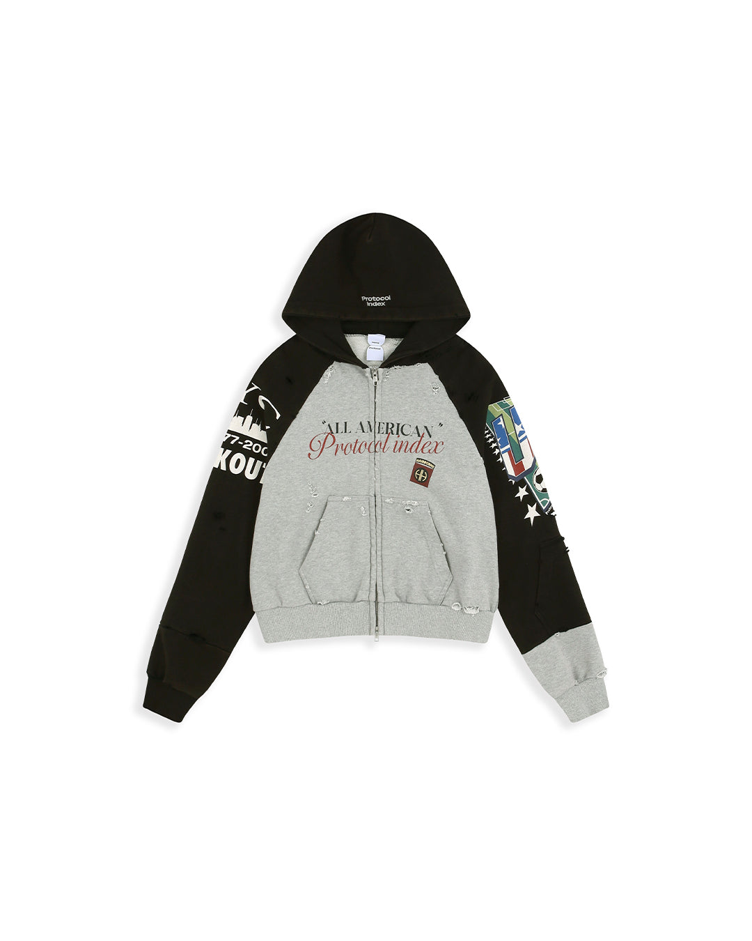 Protocol Index_TIGHT FIT RECONSTRUCTED ZIP HOODIE (Melange Black)