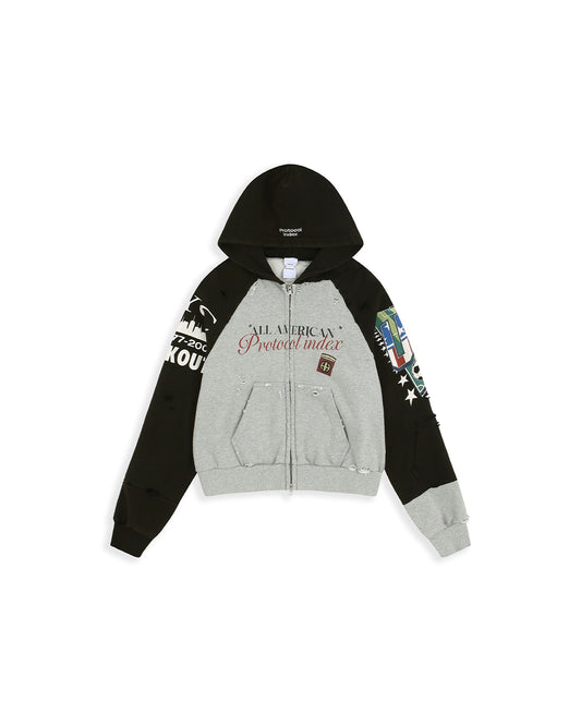 Protocol Index_TIGHT FIT RECONSTRUCTED ZIP HOODIE (Melange Black)