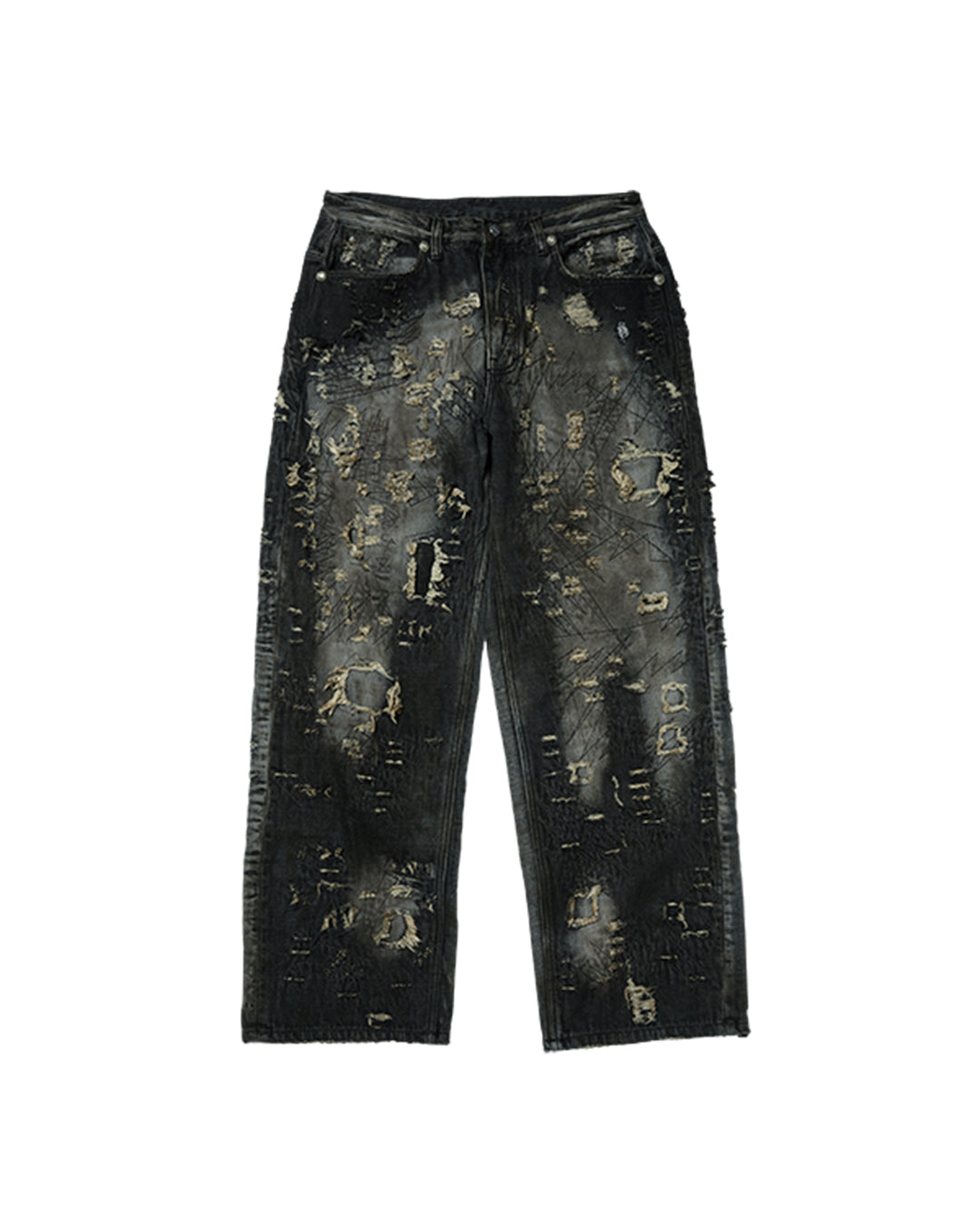 Thug Club_Hard Washed Damaged Denim Pants (Black)