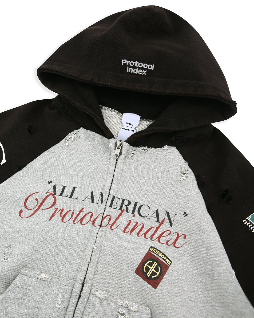 Protocol Index_TIGHT FIT RECONSTRUCTED ZIP HOODIE (Melange Black)