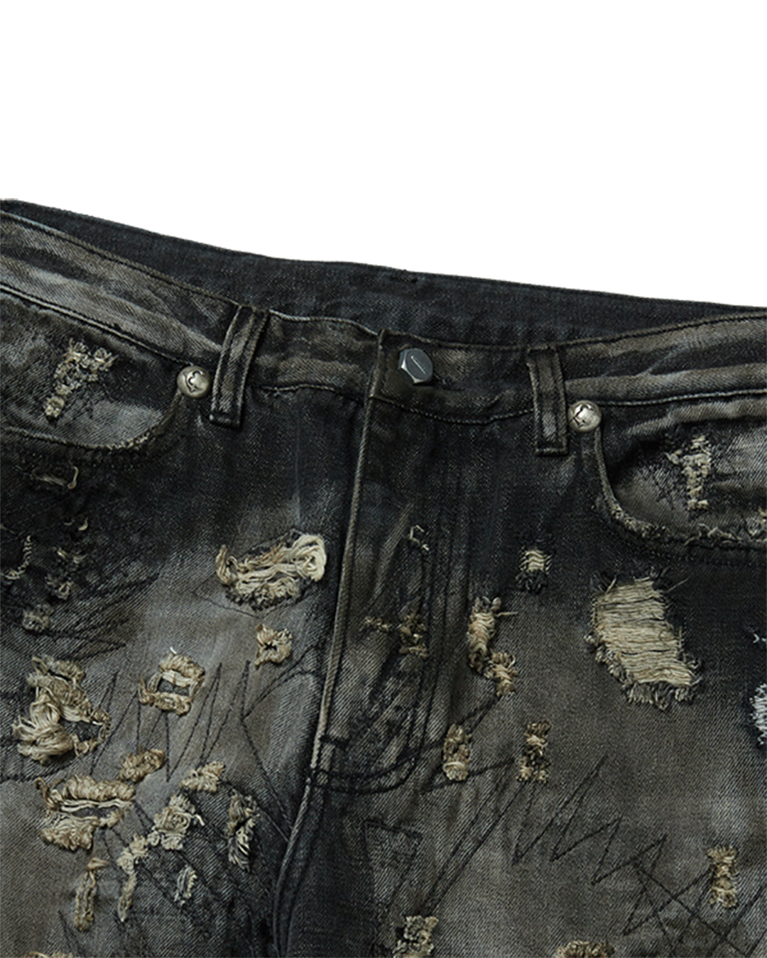 Thug Club_Hard Washed Damaged Denim Pants (Black)