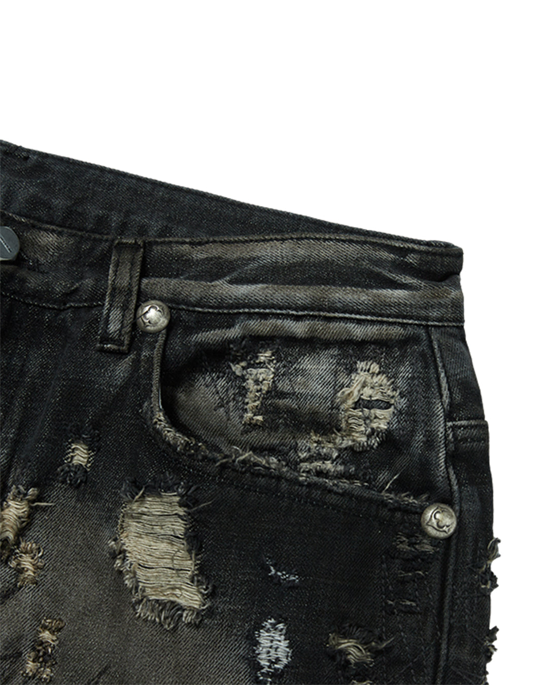 Thug Club_Hard Washed Damaged Denim Pants (Black)