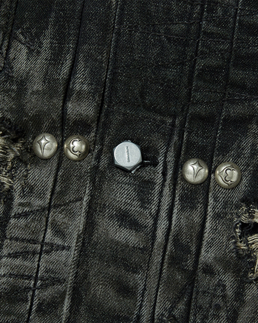 Thug Club_Hard-Washed Damaged Denim Jacket (Black)