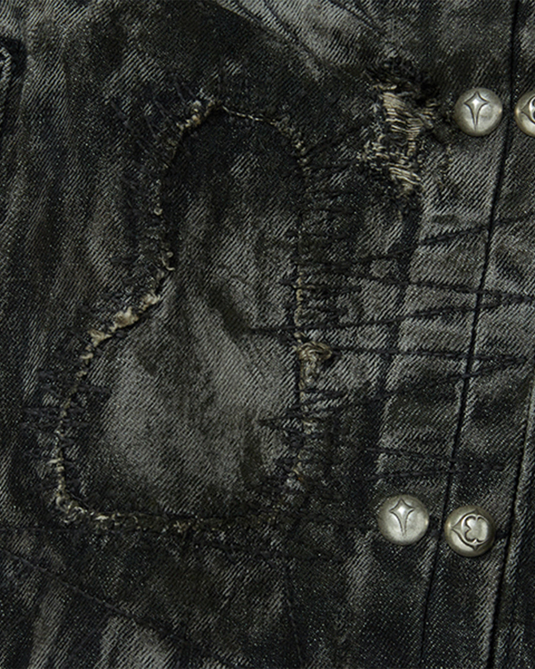 Thug Club_Hard-Washed Damaged Denim Jacket (Black)