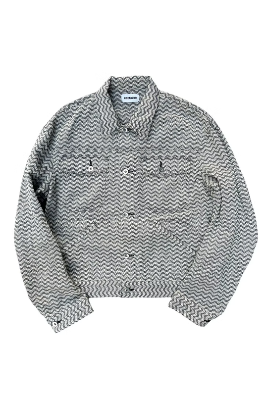 KOZABURO_TRUCKER JACKET - WAVE SASHIKO (Black/White)