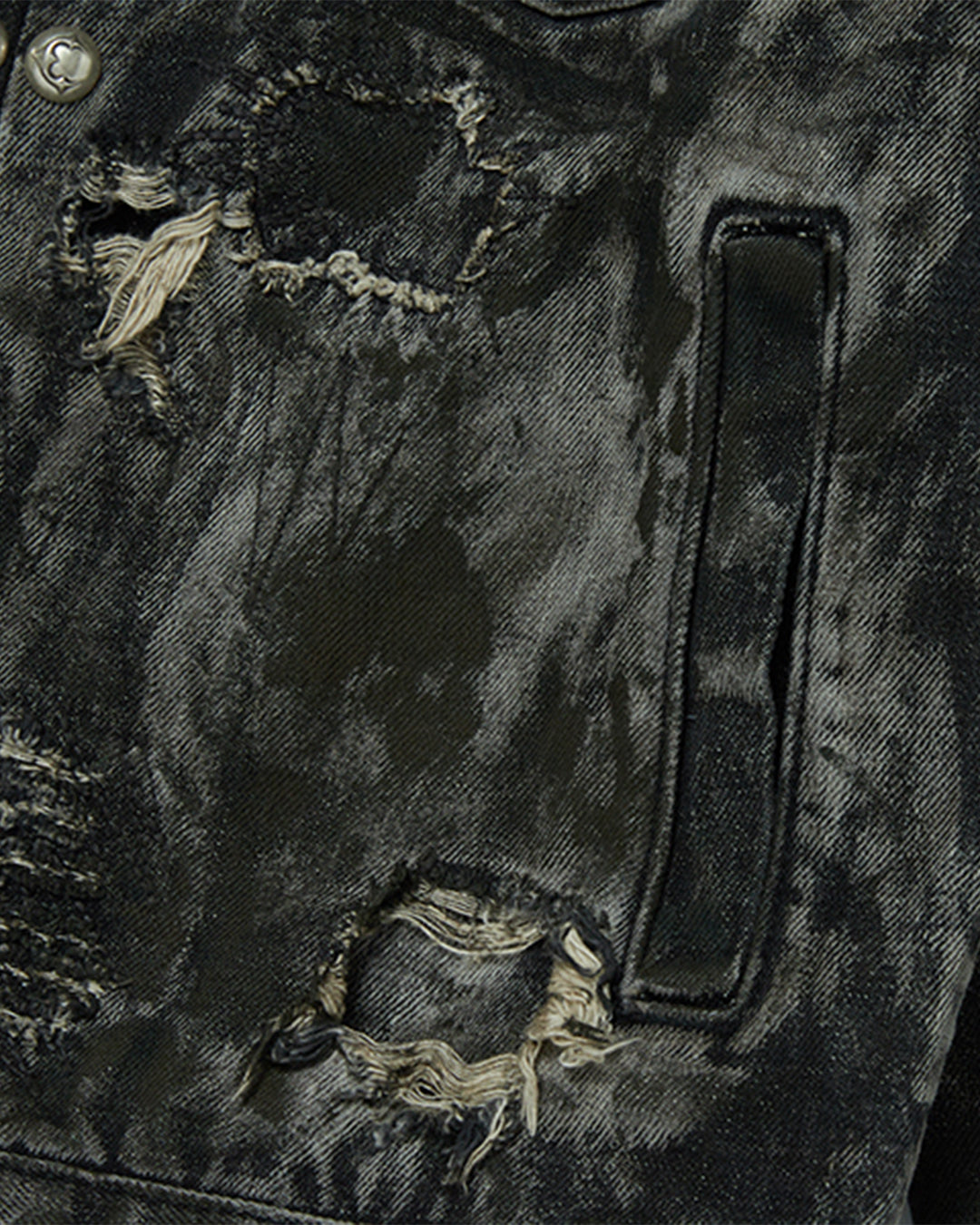 Thug Club_Hard-Washed Damaged Denim Jacket (Black)