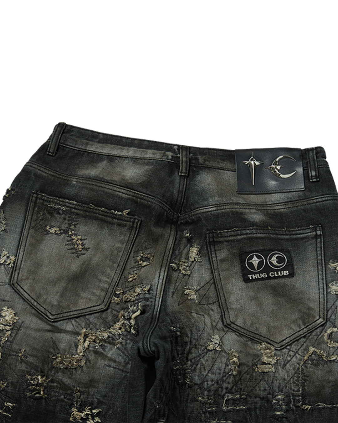 Thug Club_Hard Washed Damaged Denim Pants (Black)