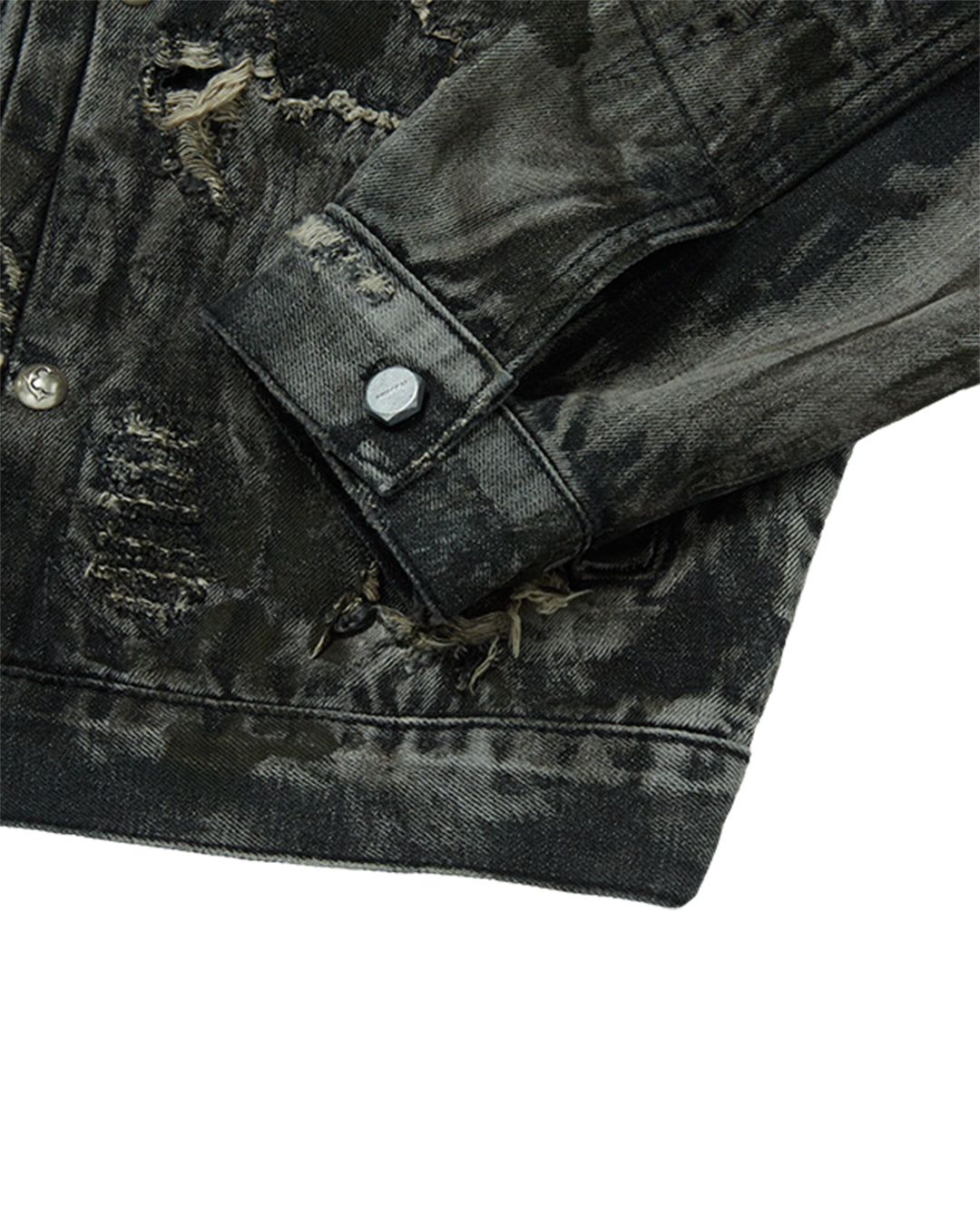 Thug Club_Hard-Washed Damaged Denim Jacket (Black)