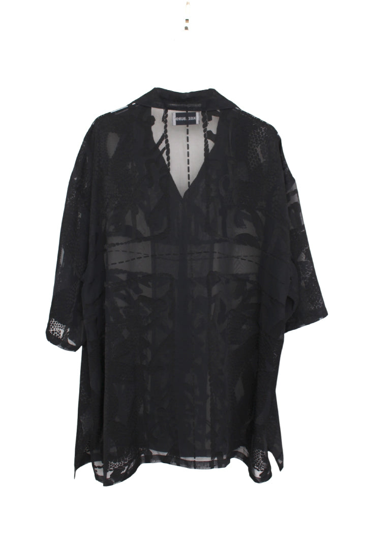 KOZABURO_OPAL SHORT SLEEVE OVERSIZE CAMP COLLAR SHIRT (Black)