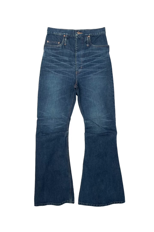 KOZABURO_LONG 3D BOOTS CUT JEANS - AGED DENIM (Indigo)