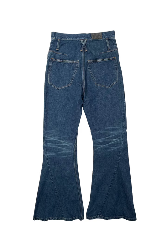 KOZABURO_LONG 3D BOOTS CUT JEANS - AGED DENIM (Indigo)
