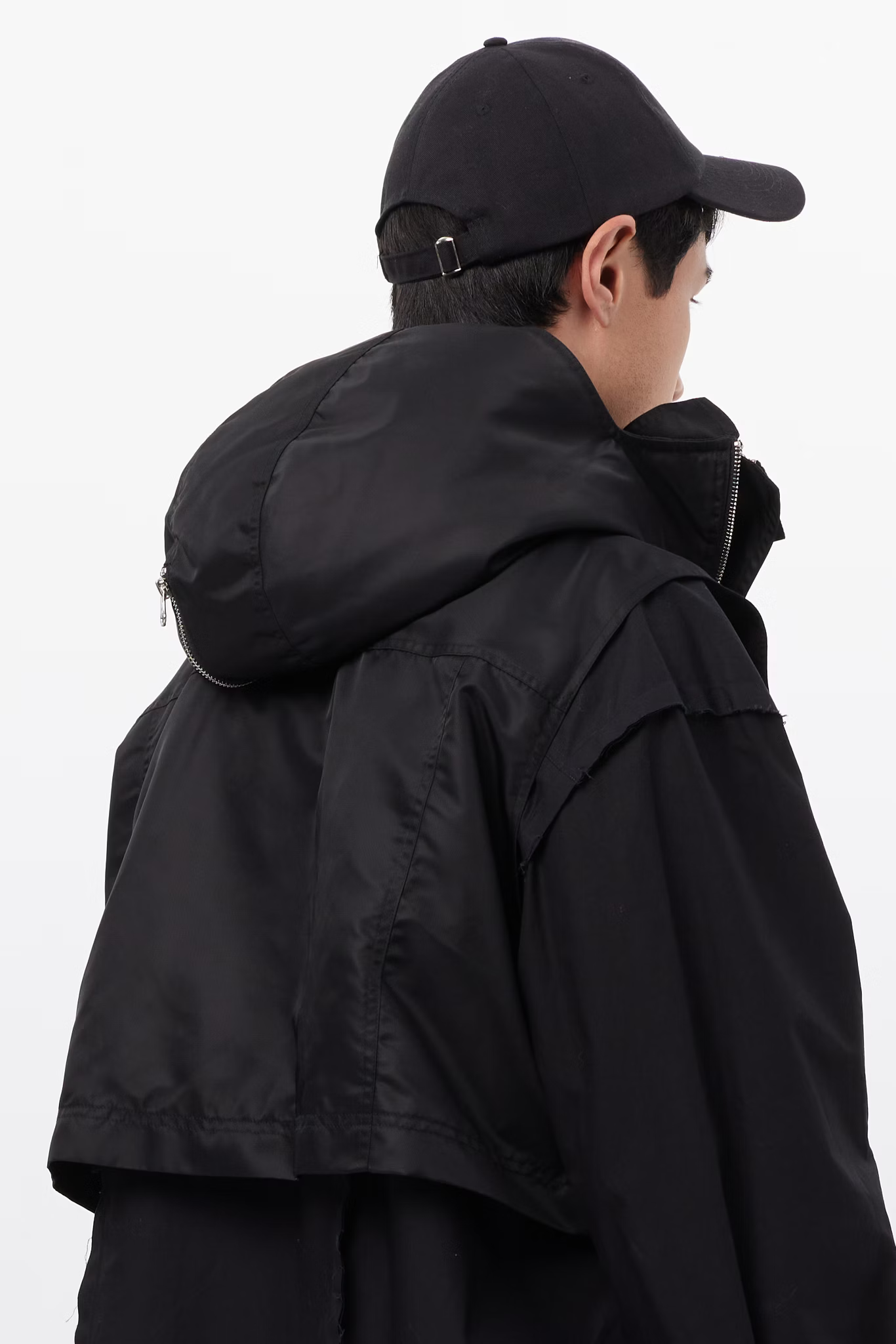 W Song_SHORT SLEEVELESS DOUBLE- HOOD JACKET (Black)