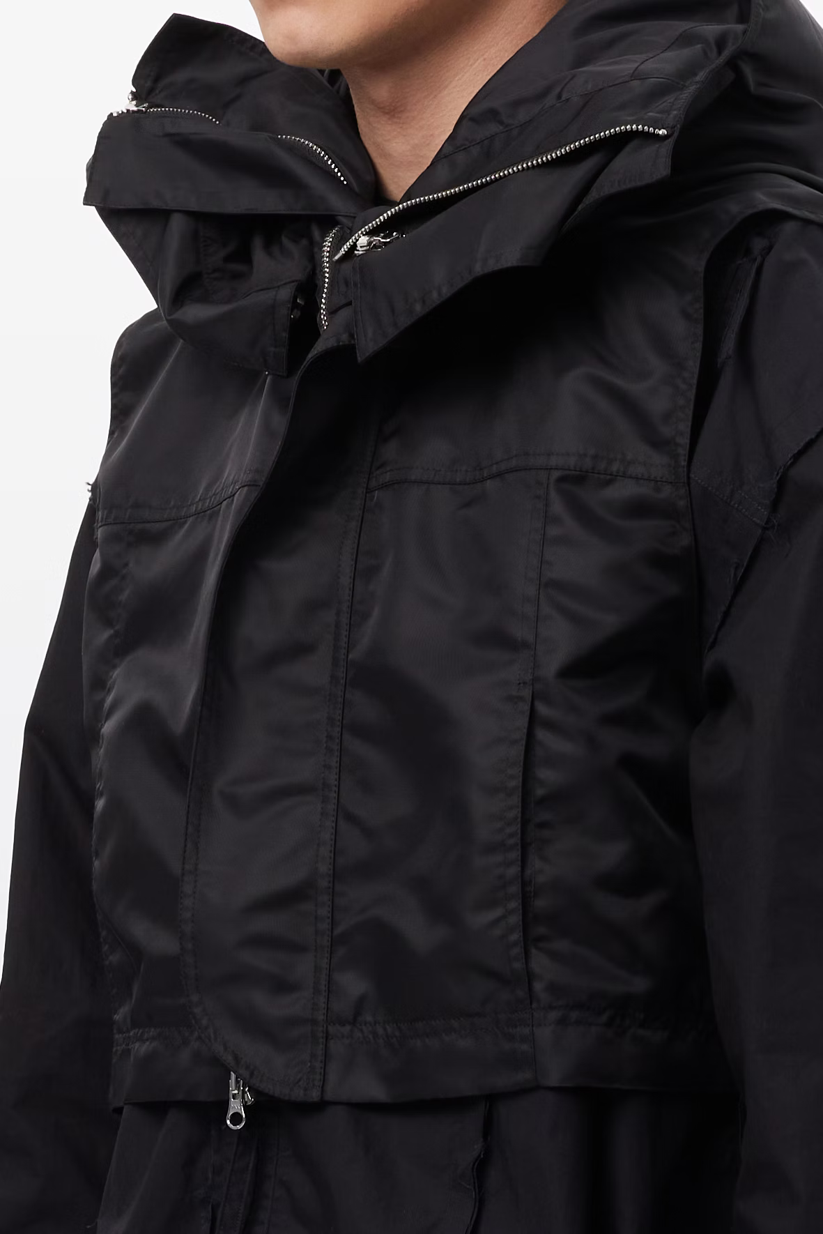 W Song_SHORT SLEEVELESS DOUBLE- HOOD JACKET (Black)