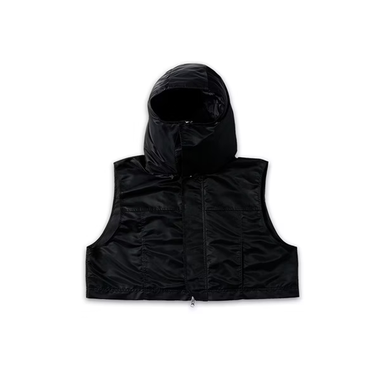 W Song_SHORT SLEEVELESS DOUBLE- HOOD JACKET (Black)