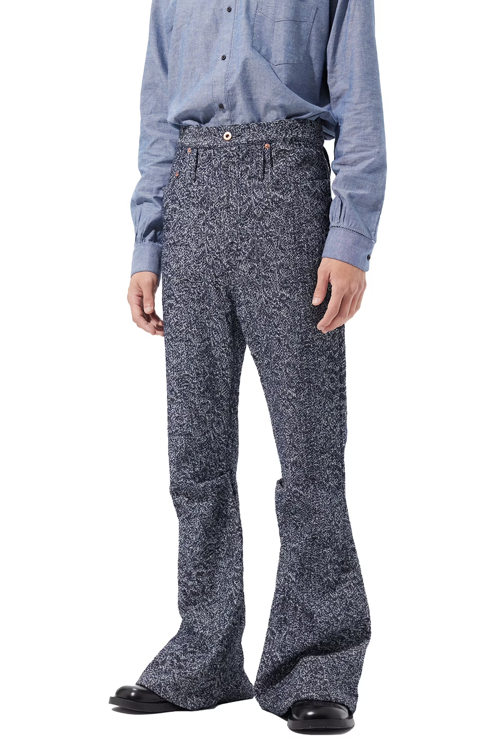 KOZABURO_LONG 3D BOOTS CUT JEANS-SNAKE SASHIKO (Navy)