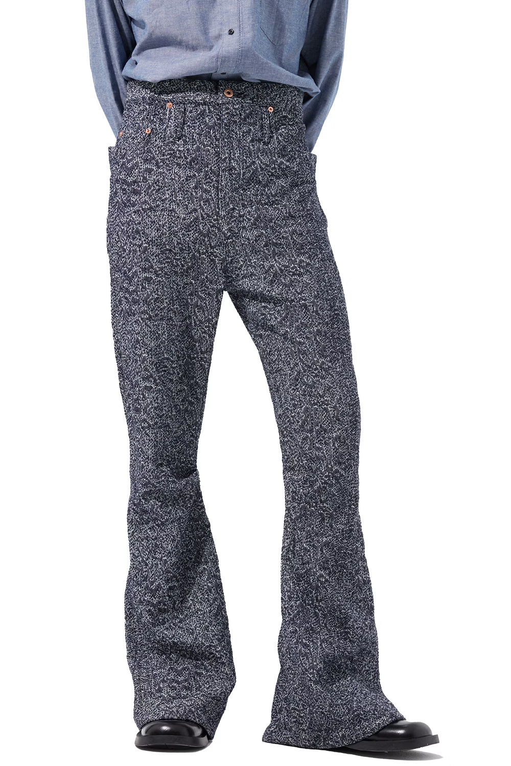 KOZABURO_LONG 3D BOOTS CUT JEANS-SNAKE SASHIKO (Navy)