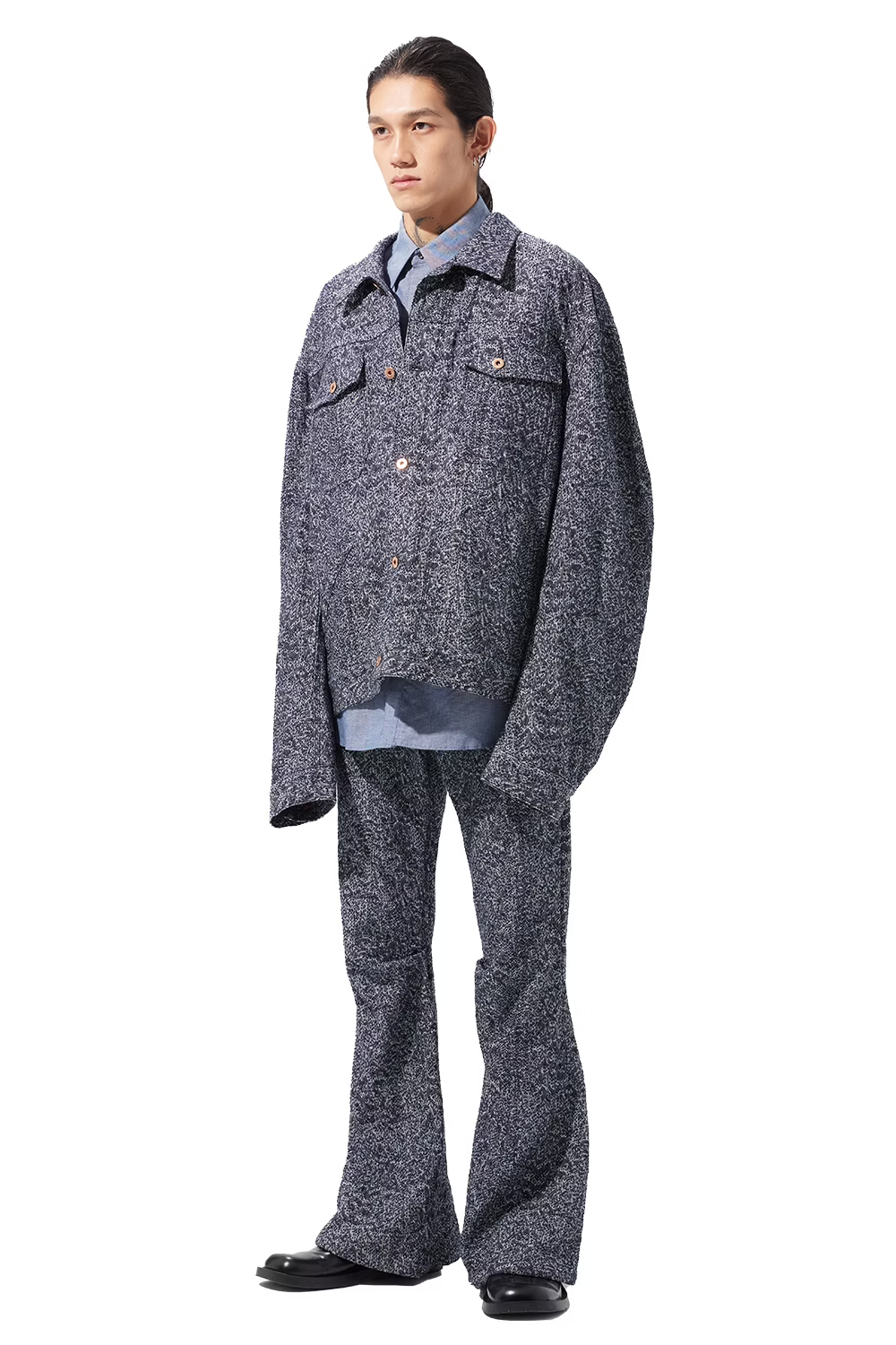 KOZABURO_LONG 3D BOOTS CUT JEANS-SNAKE SASHIKO (Navy)
