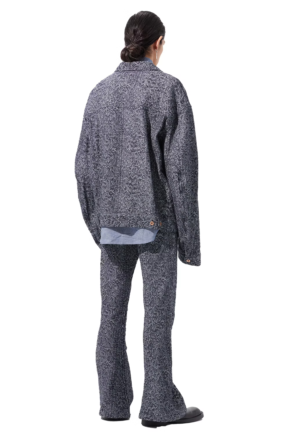 KOZABURO_LONG 3D BOOTS CUT JEANS-SNAKE SASHIKO (Navy)