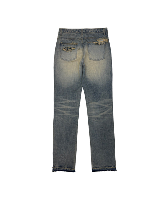Sunday Off Club_Painted Repaired Slim Straght Jeans (Blue)
