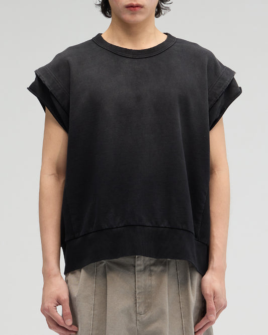 VACANT_Washed No-Sleeve Sweatshirt (Black)