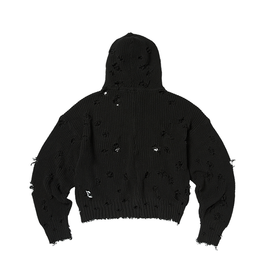 Thug Club_TC Destroyed Knit Zip-Up Hoodie (Black)