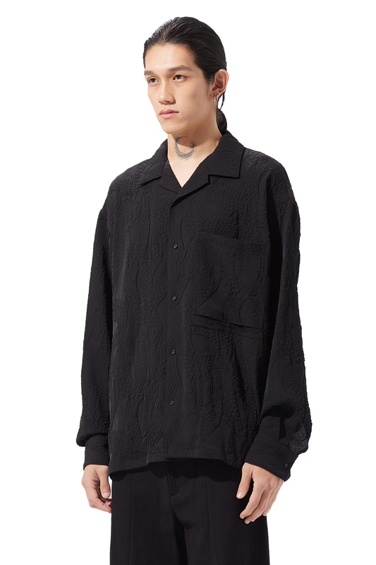 KOZABURO_EMBOSSING CAMP COLLAR LS SHIRTS (Black)