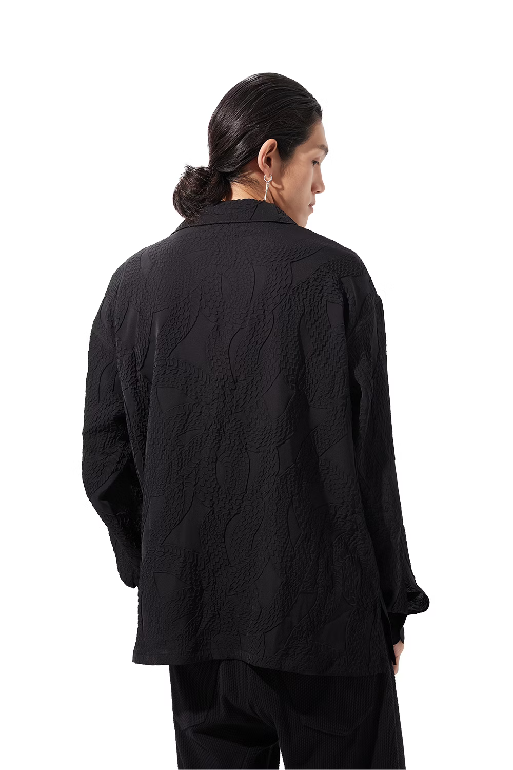 KOZABURO_EMBOSSING CAMP COLLAR LS SHIRTS (Black)