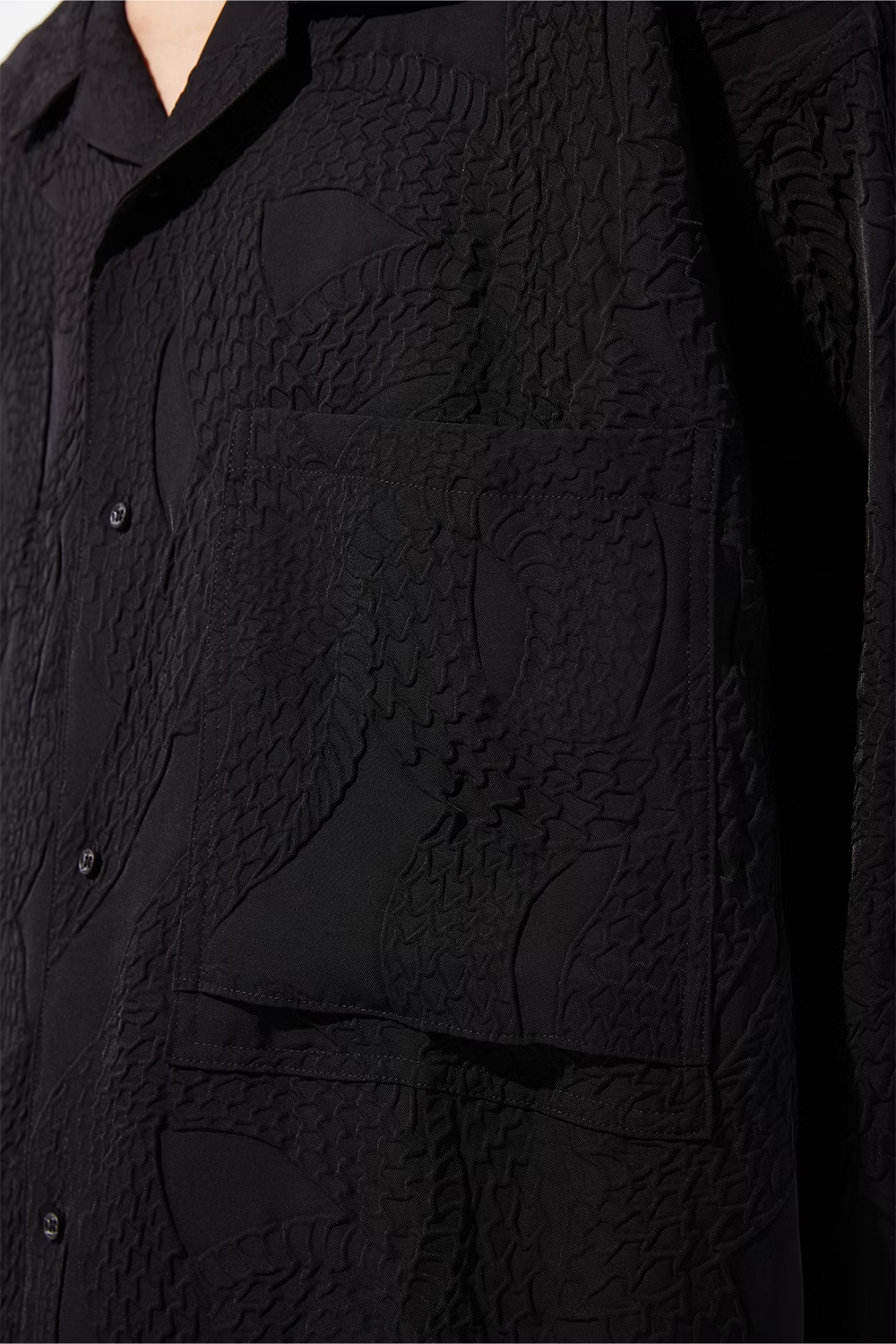 KOZABURO_EMBOSSING CAMP COLLAR LS SHIRTS (Black)