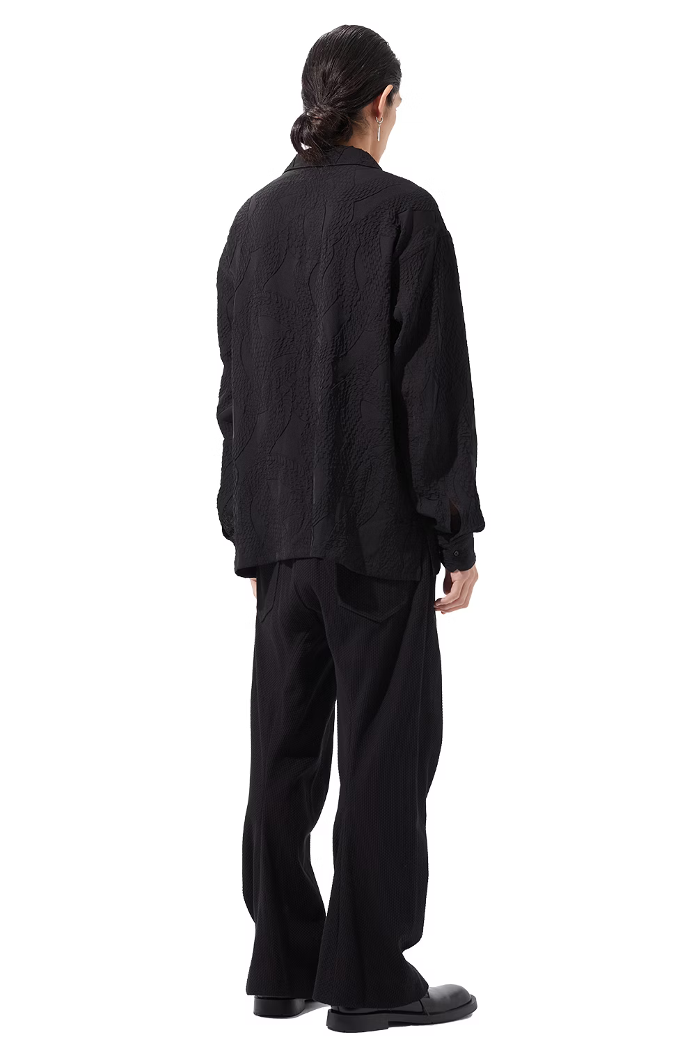KOZABURO_EMBOSSING CAMP COLLAR LS SHIRTS (Black)
