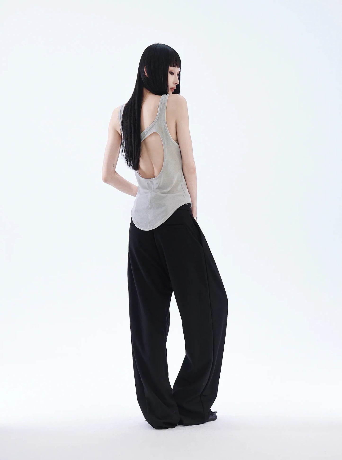 pip workspace_Frayed-hem Pleated Pant (Black)