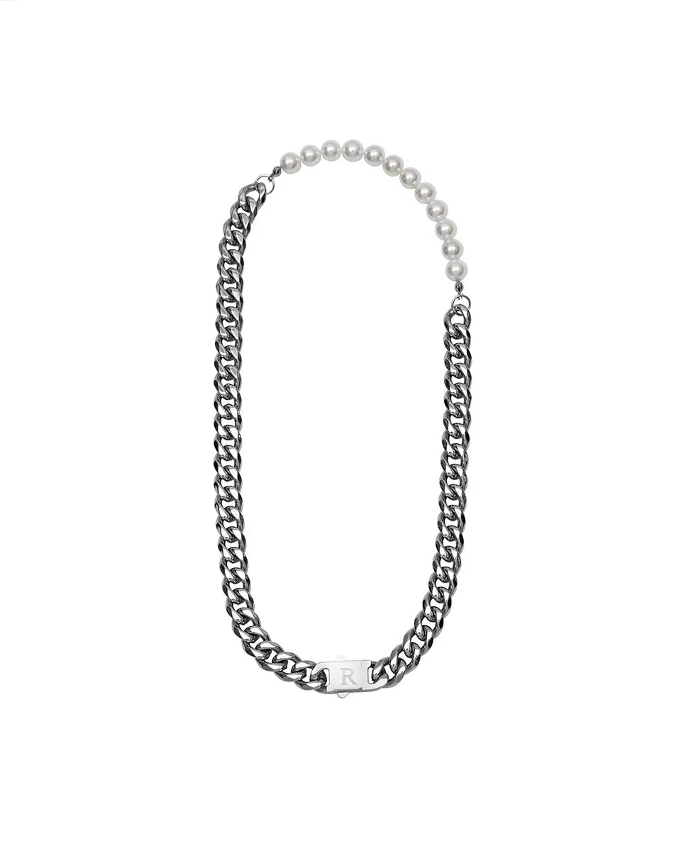 RECOVERY_9MM PEARL BEVEL EDGE THICK FLAT NECKLACE
