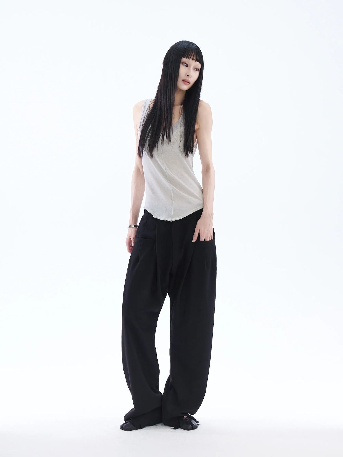 pip workspace_Frayed-hem Pleated Pant (Black)