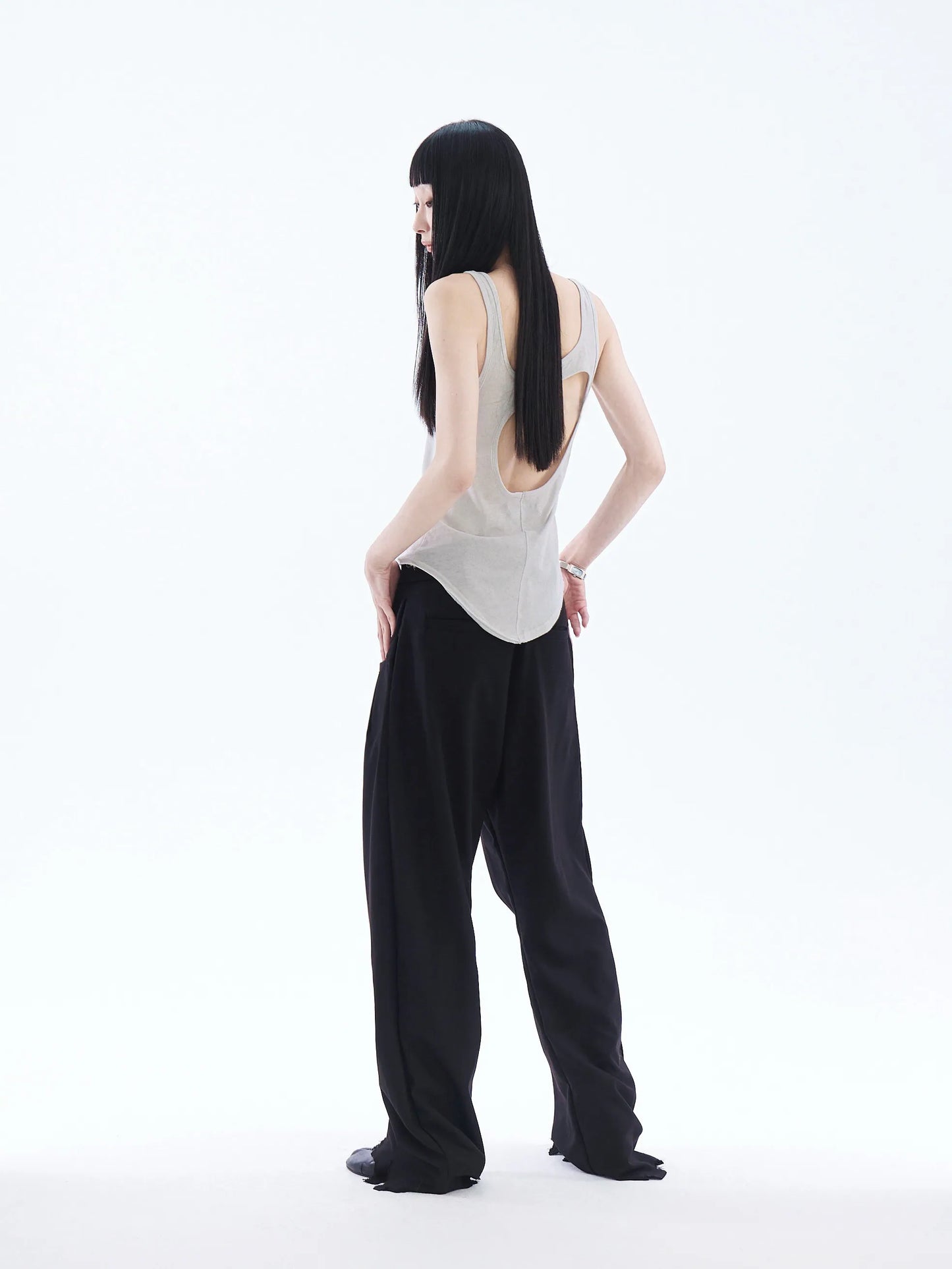 pip workspace_Frayed-hem Pleated Pant (Black)