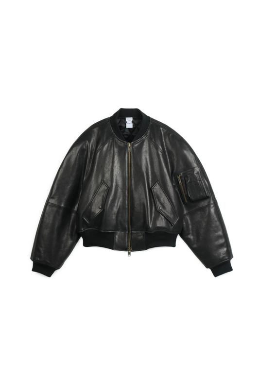 Protocol Index_EXAGGERATED SHOULDER LEATHER JACKET (Black)