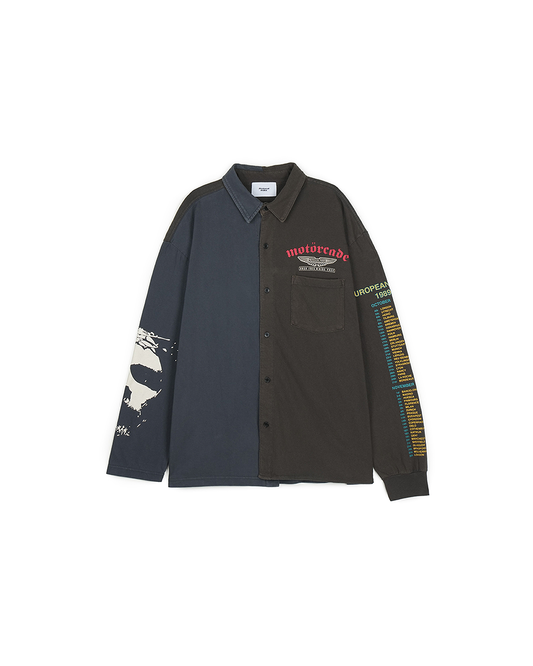Protocol Index_Paneled Jersey Button-up Shirt (Black)
