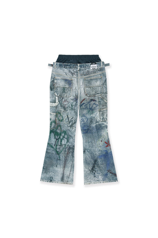 Protocol Index_Graffiti Trompe-l'œil Layered Pants (Blue)