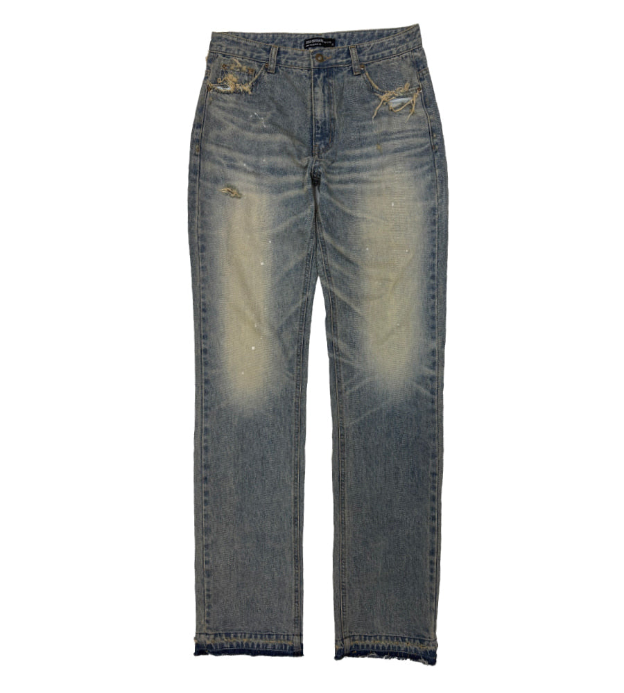 Sunday Off Club_Painted Repaired Slim Straght Jeans (Blue)