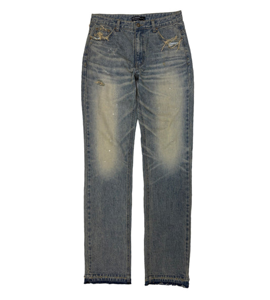 Sunday Off Club_Painted Repaired Slim Straght Jeans (Blue)